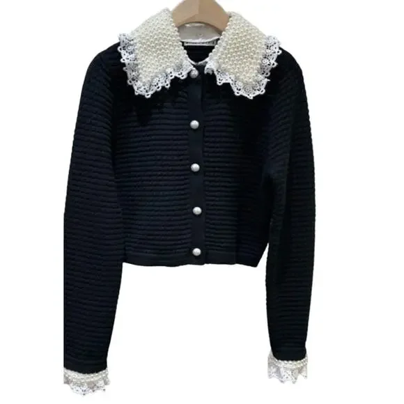 Alice + Olivia NOELLA EMBELLISHED COLLARED CARDIGAN M - Picture 7 of 11